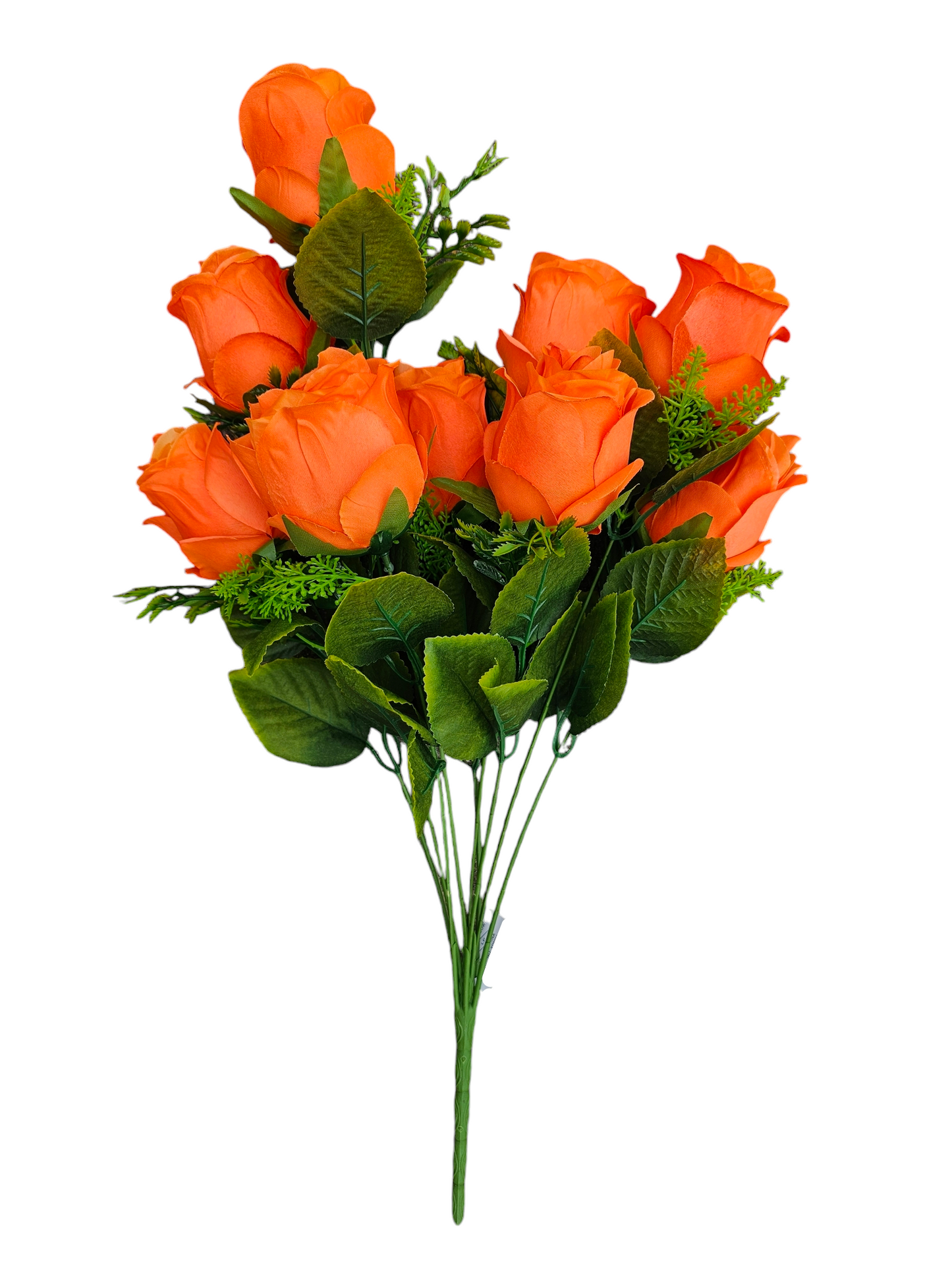 Rose Bud Bush  w/ Greenery x9 - Orange