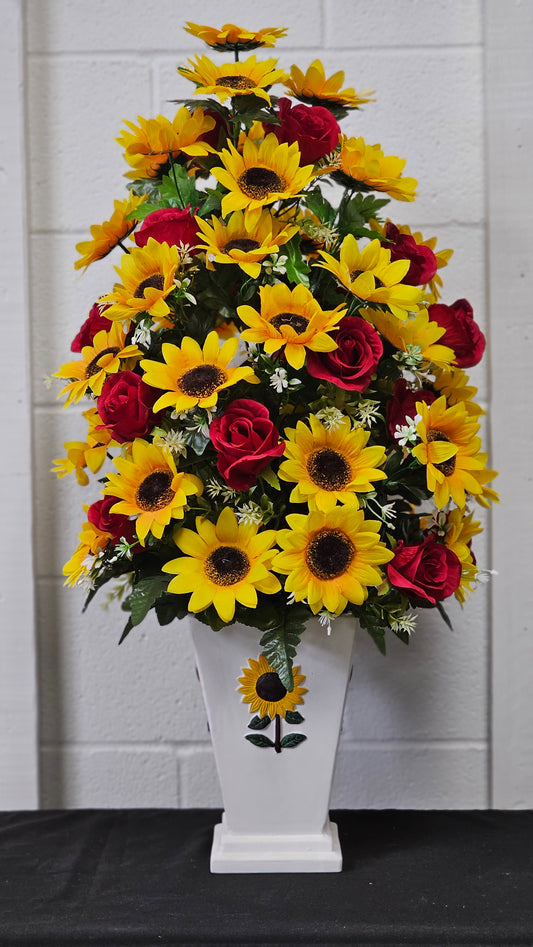 Sunflower and Rose Arrangement with Vase