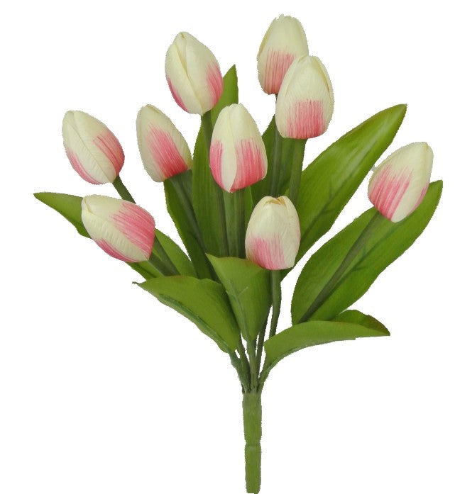 13IN Tulip Bush x9 - Cream and Pink