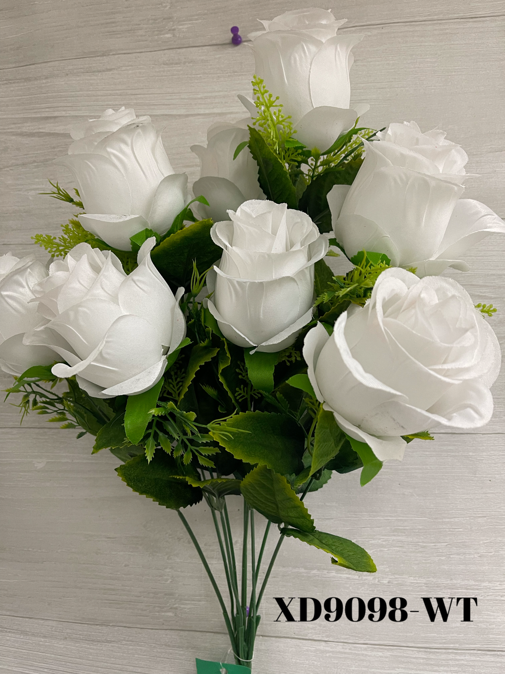 Rose Bud Bush  w/ Greenery x9 - White