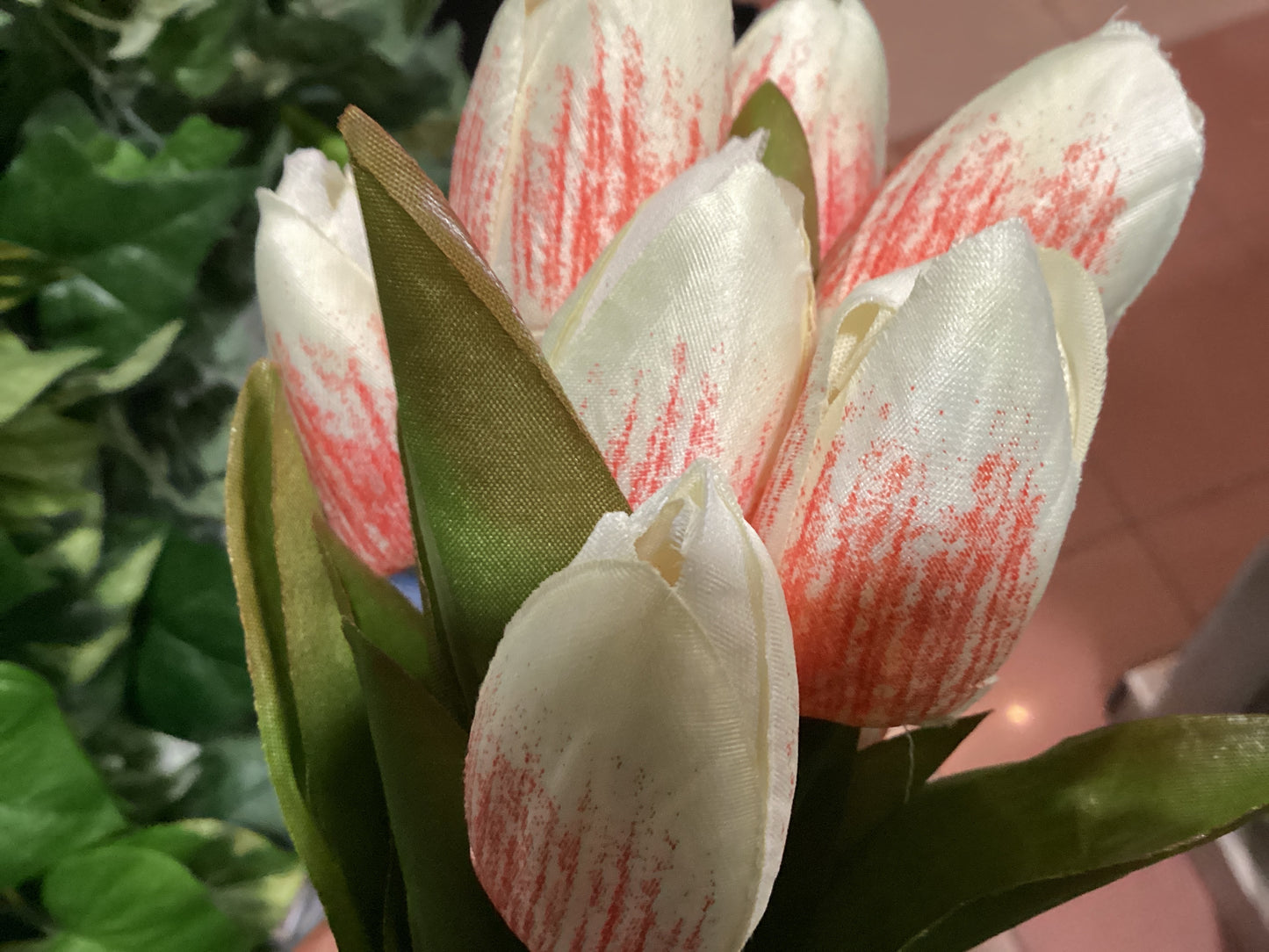 13IN Tulip Bush x9 - Cream and Pink