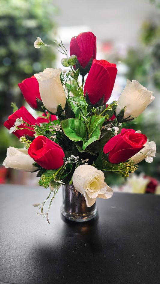 Red and White Rose 15"  Arrangement