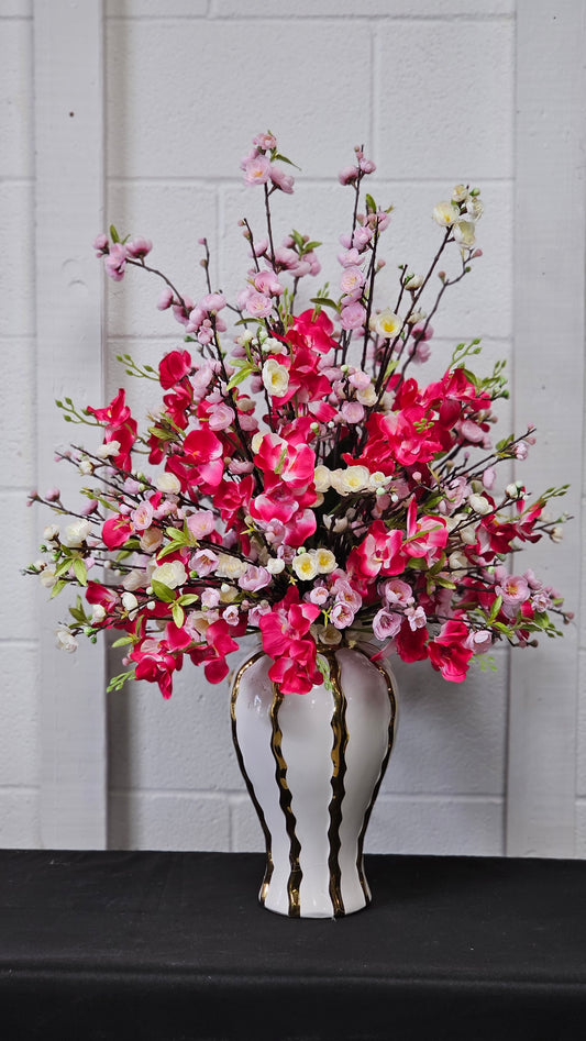 Orchid and Cherry Blossom Arrangement with Vase