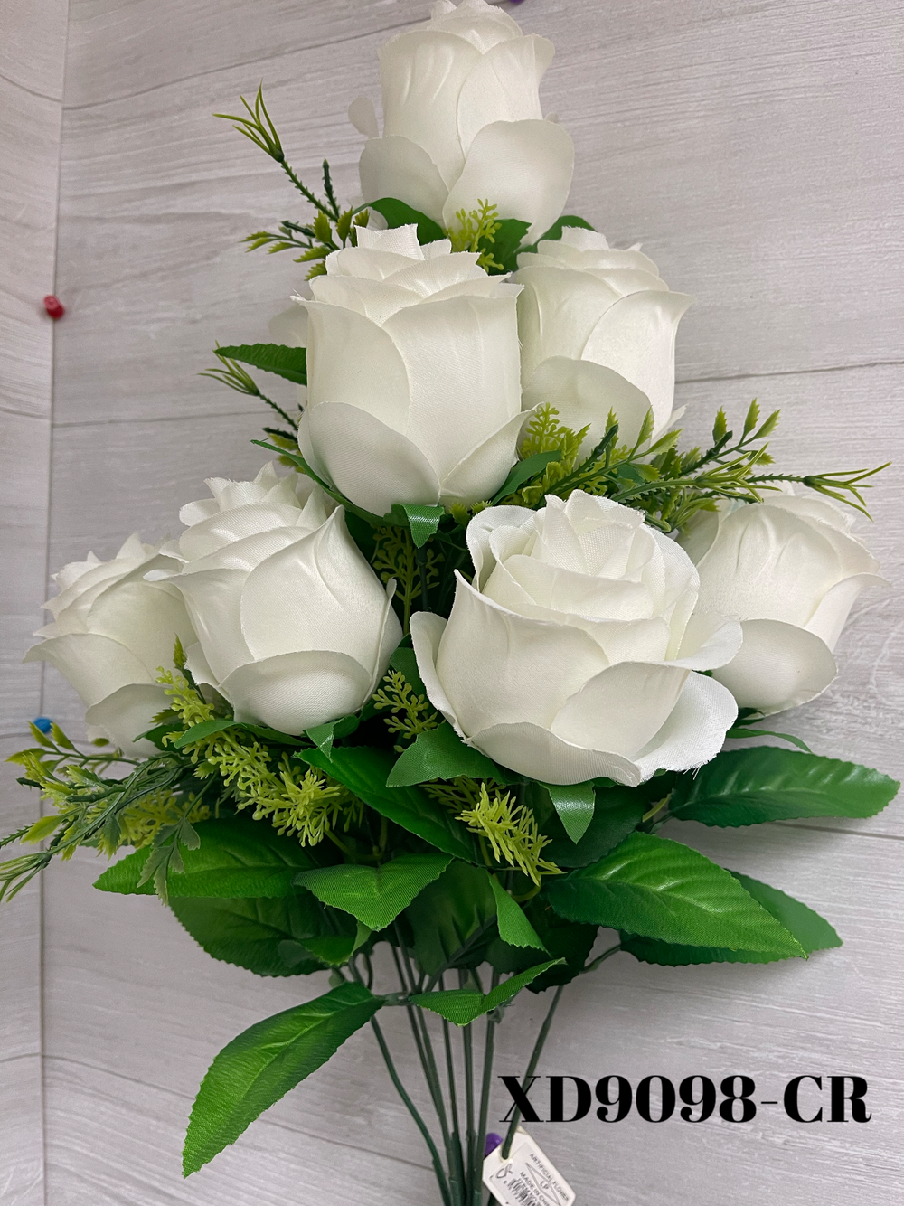 Rose Bud Bush  w/ Greenery x9 - Cream