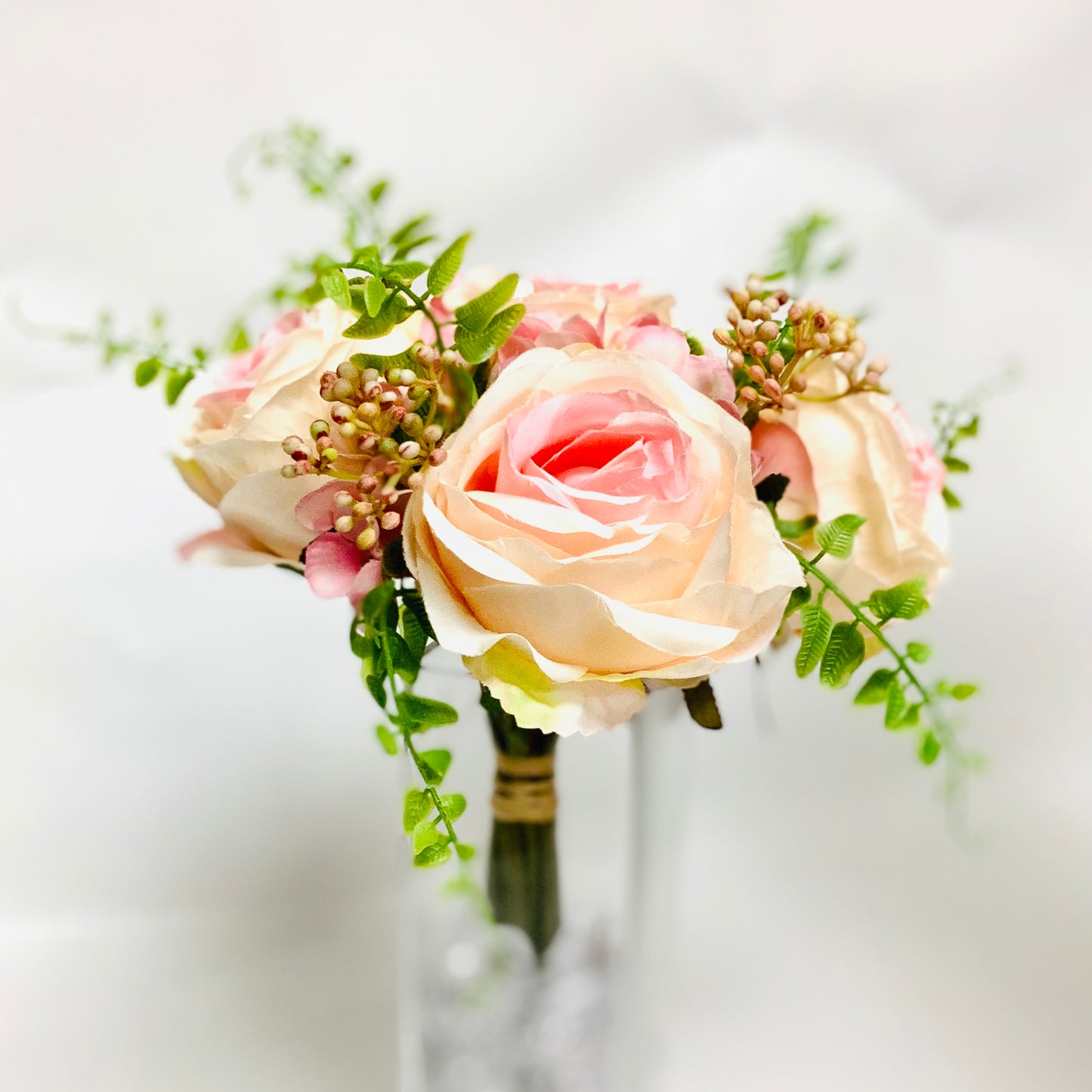 10” Rose/Hydrangea/Berry Bouquet - Pink and Cream