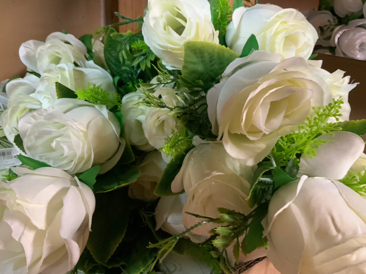 Rose Bud Bush  w/ Greenery x9 - White