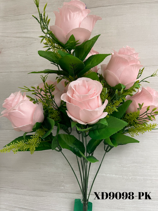 Rose Bud Bush  w/ Greenery x9 - Pink