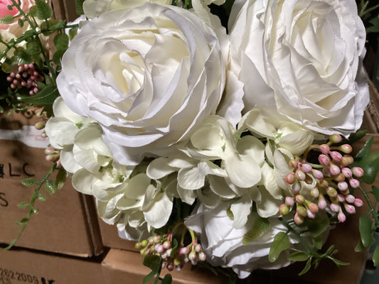 11" white rose hydrangea succulent bouquet