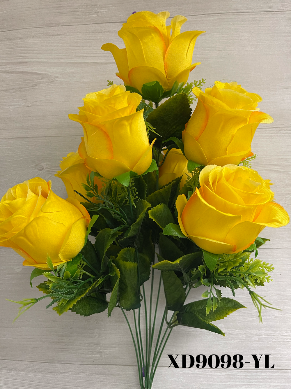 Rose Bud Bush  w/ Greenery x9 - Yellow